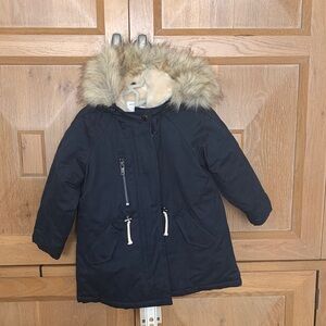 Zara Kids Black Coat with Faux Fur Hood. New with tag.